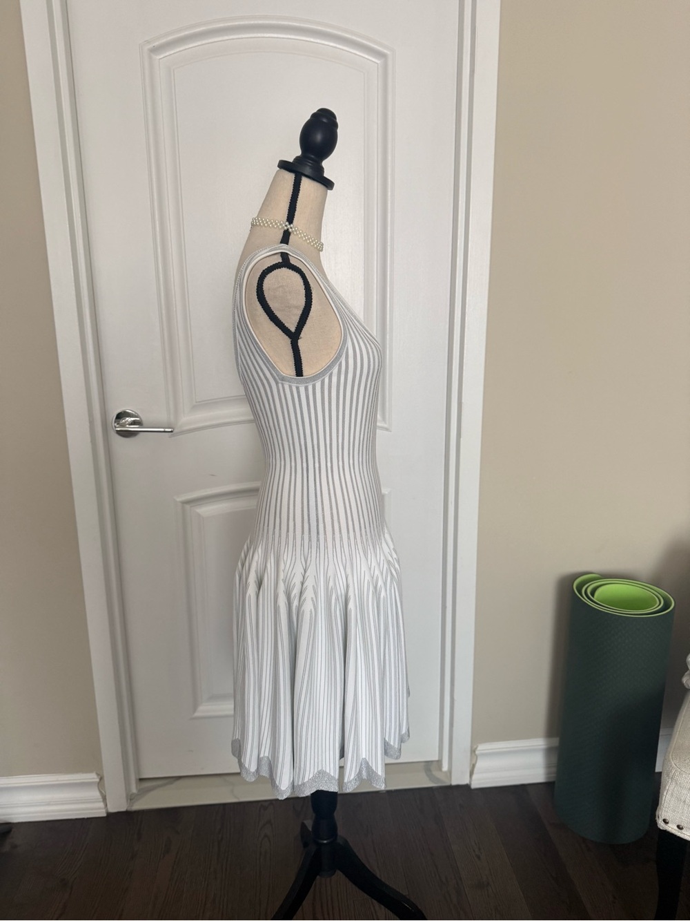 Alaia White and silver Striped V-Neck Knit Dress - Picture 3 of 7